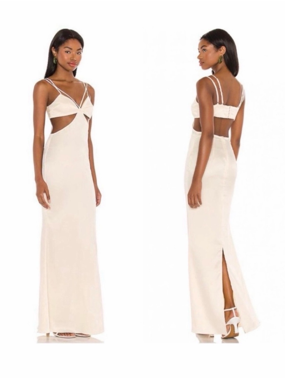 Camila Coelho x Revolve Faron Cream Cutout Satin Maxi Gown